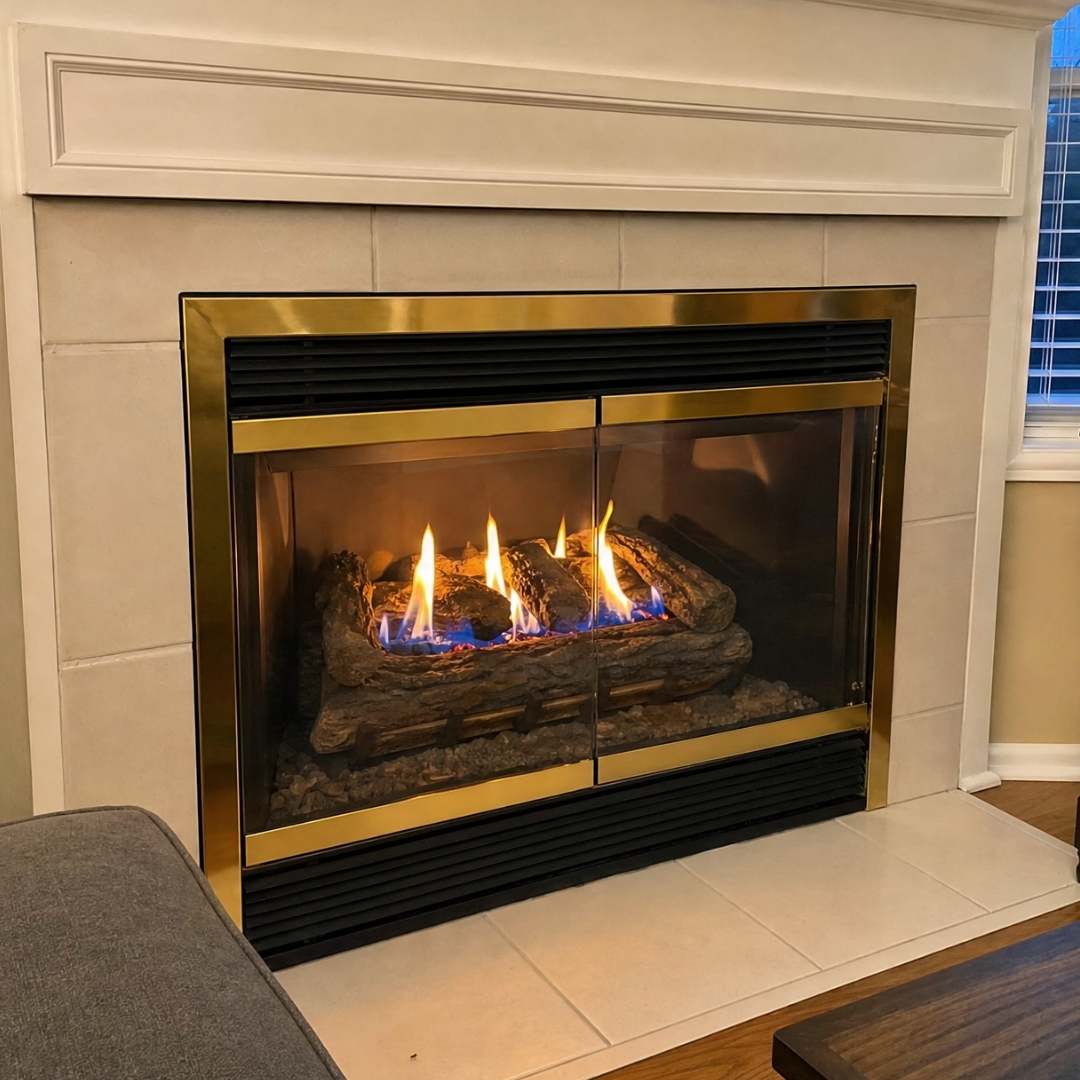 Gas fireplace after cleaning