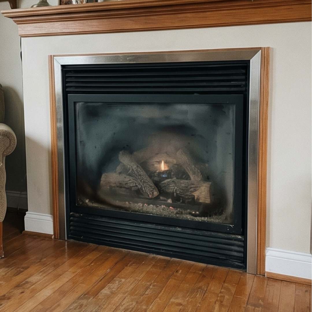 Gas fireplace before service