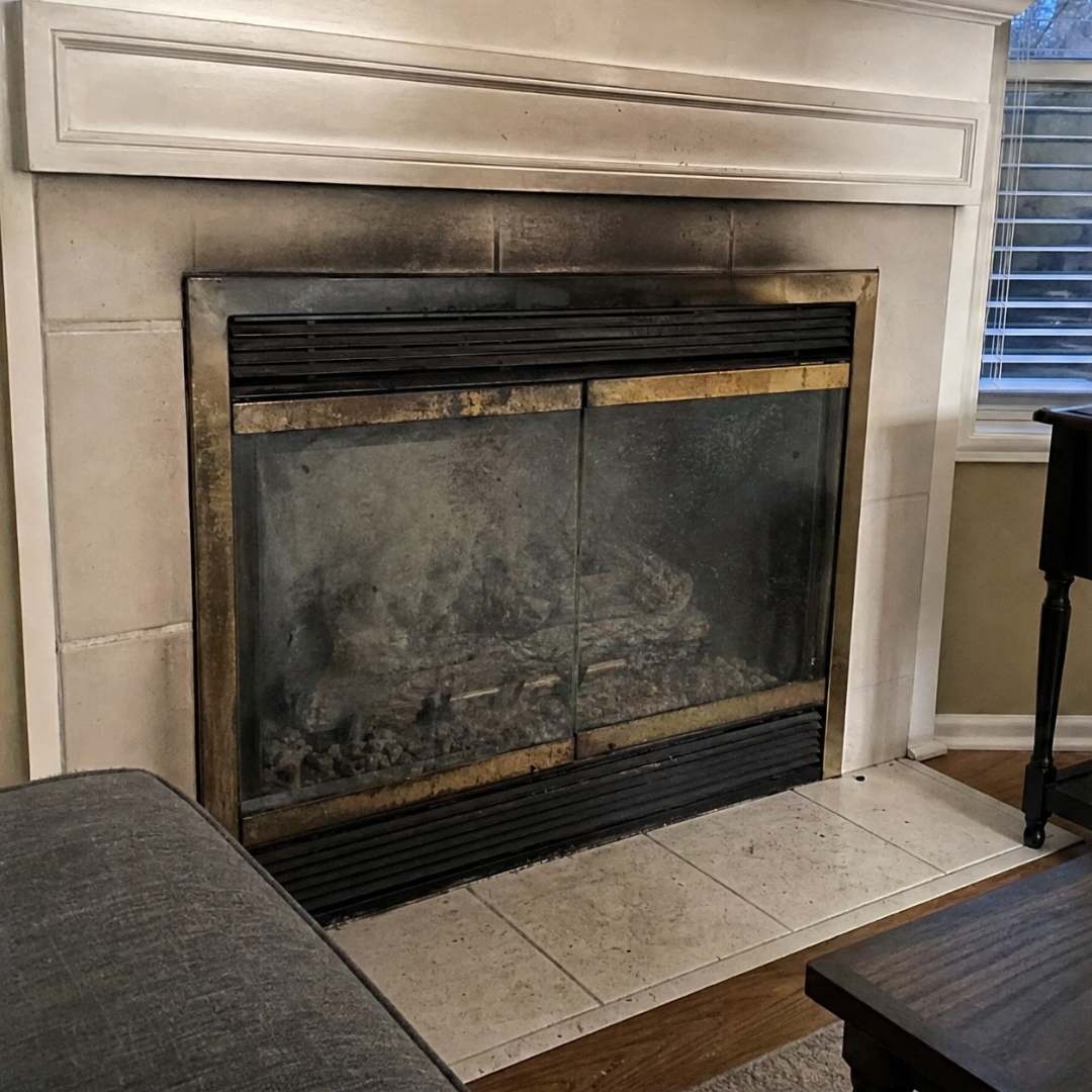 Gas fireplace before cleaning